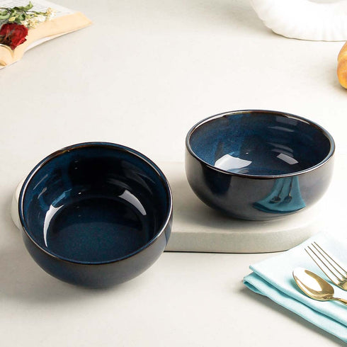 Galaxy Blue Ceramic Snack Bowl Set of 2, 500 ML